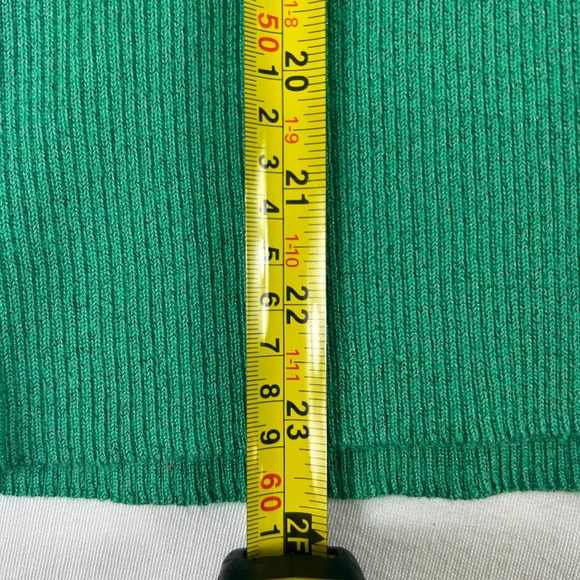 Karl Lagerfeld Paris Ribbed Knit Polo Top Short Sleeve Metallic Green L - Picture 7 of 11